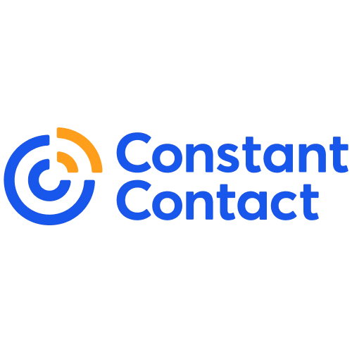 Constant Contact logo with two blue circular arcs and one orange arc followed by the words Constant Contact in blue text.