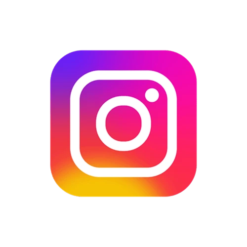 Instagram logo with a white camera outline on a square background gradient of purple, pink, orange, and yellow.