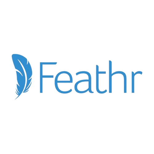 Feathr company logo with a blue feather icon to the left of the word Feathr in blue text.