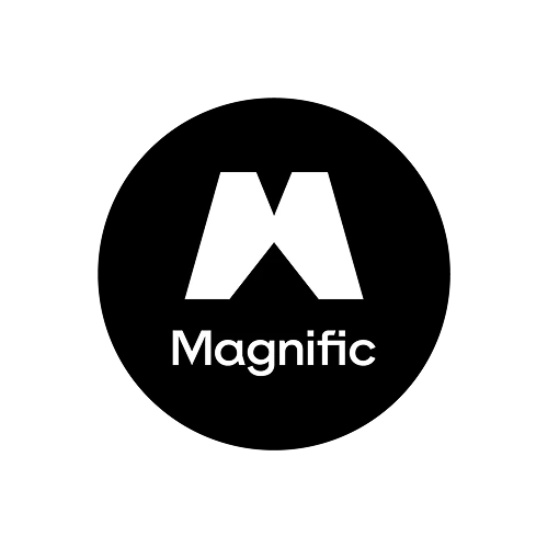 White stylized letter M logo above the word Magnific on a black background.