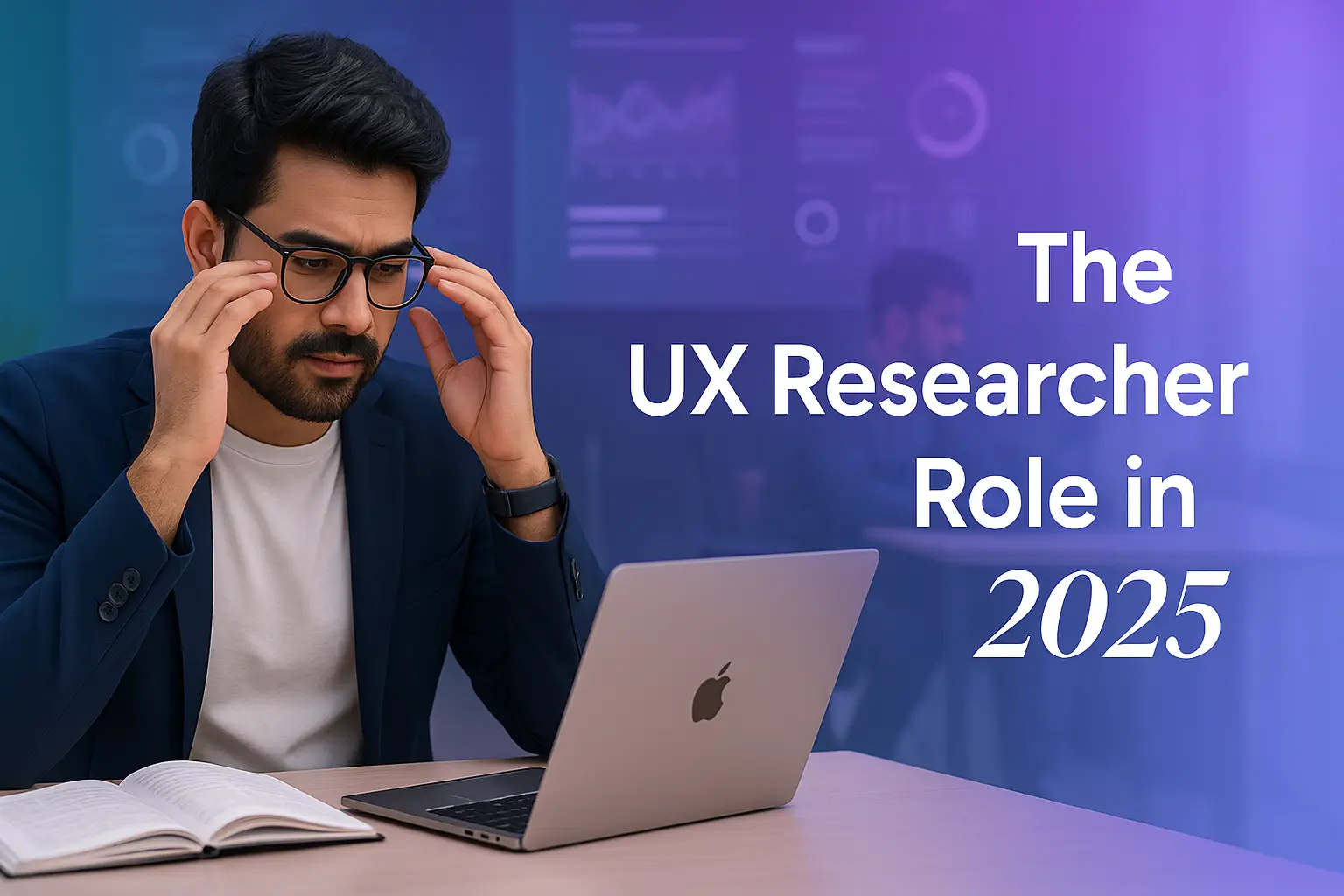 Focused UX Researcher in 2025 analyzing data on a laptop to drive innovation and improve user experience.