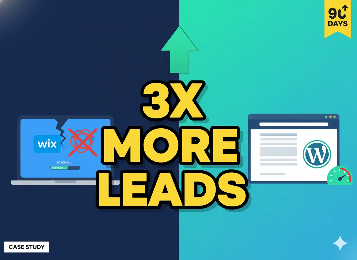 Case study showing 3x more leads after switching from Wix to WordPress website builder.