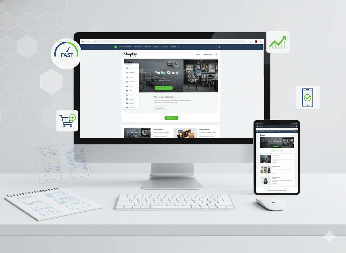 High-performance Shopify store design showing fast loading, mobile-friendly layout, and scalable eCommerce setup.