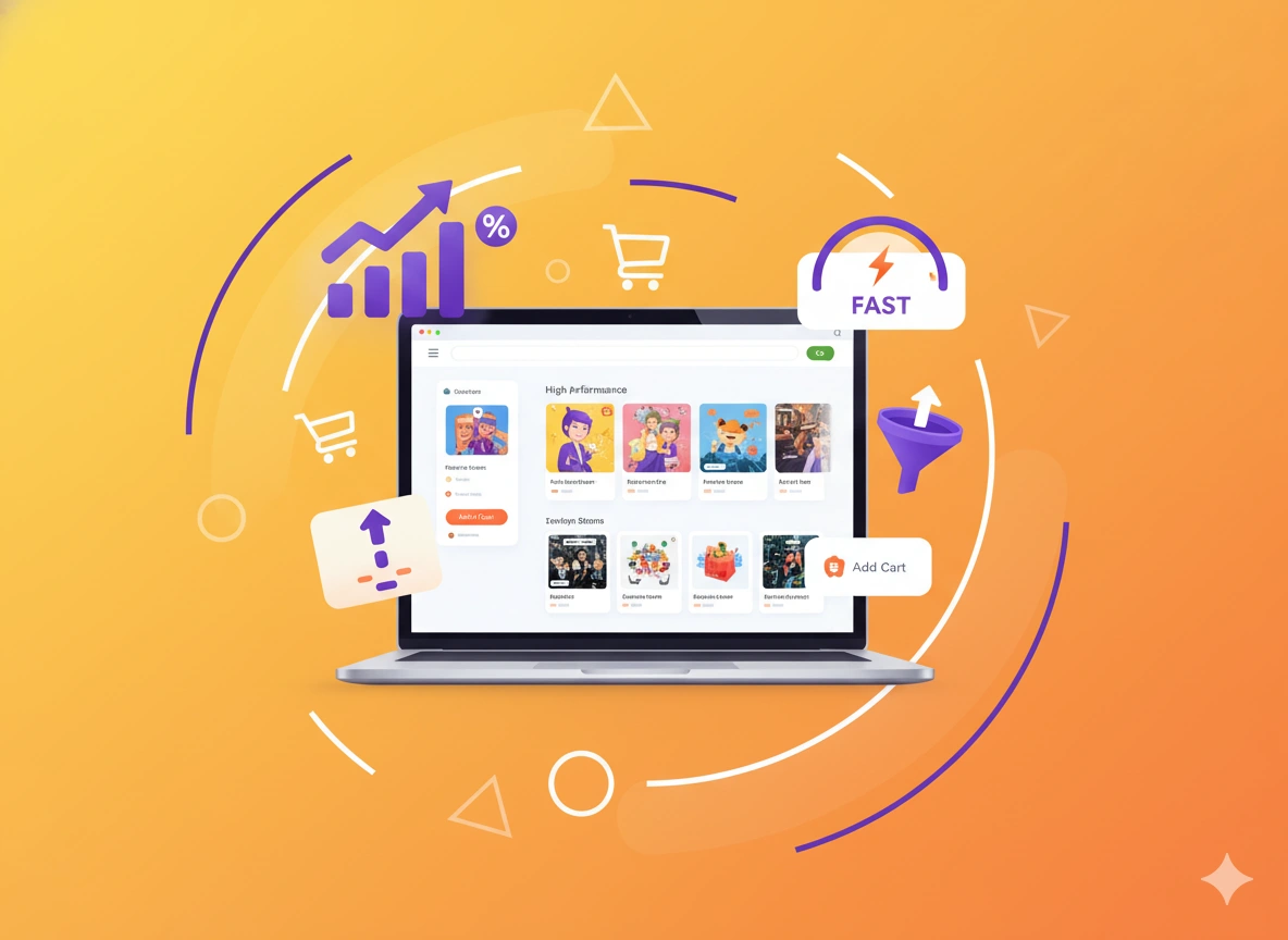 eCommerce brand dashboard showing growth challenges, fast performance, and conversion-focused online store design.