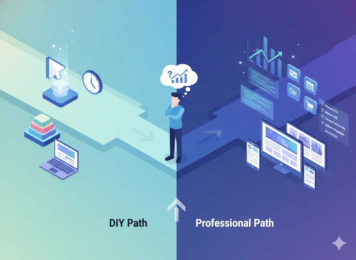 DIY website builder vs professional website development path for growing businesses.