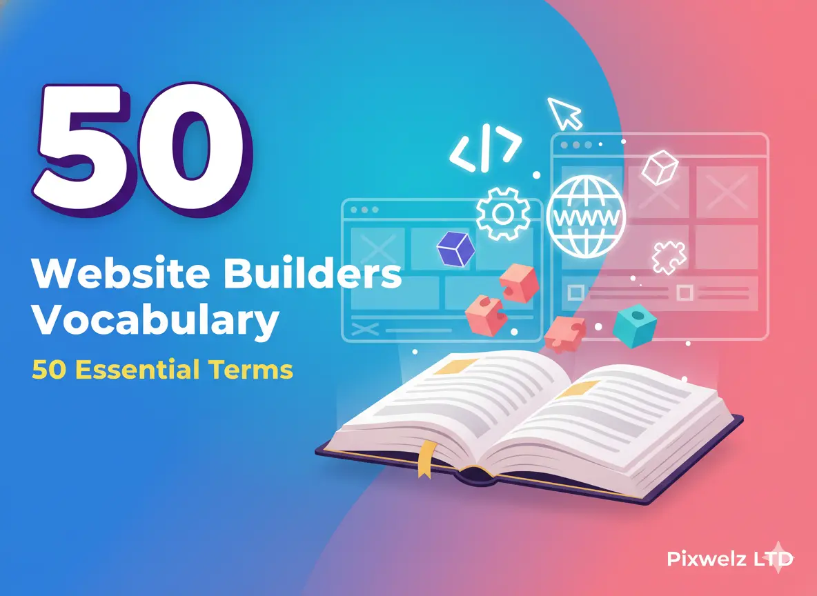50 essential website builder vocabulary terms explained for beginners and small business owners.