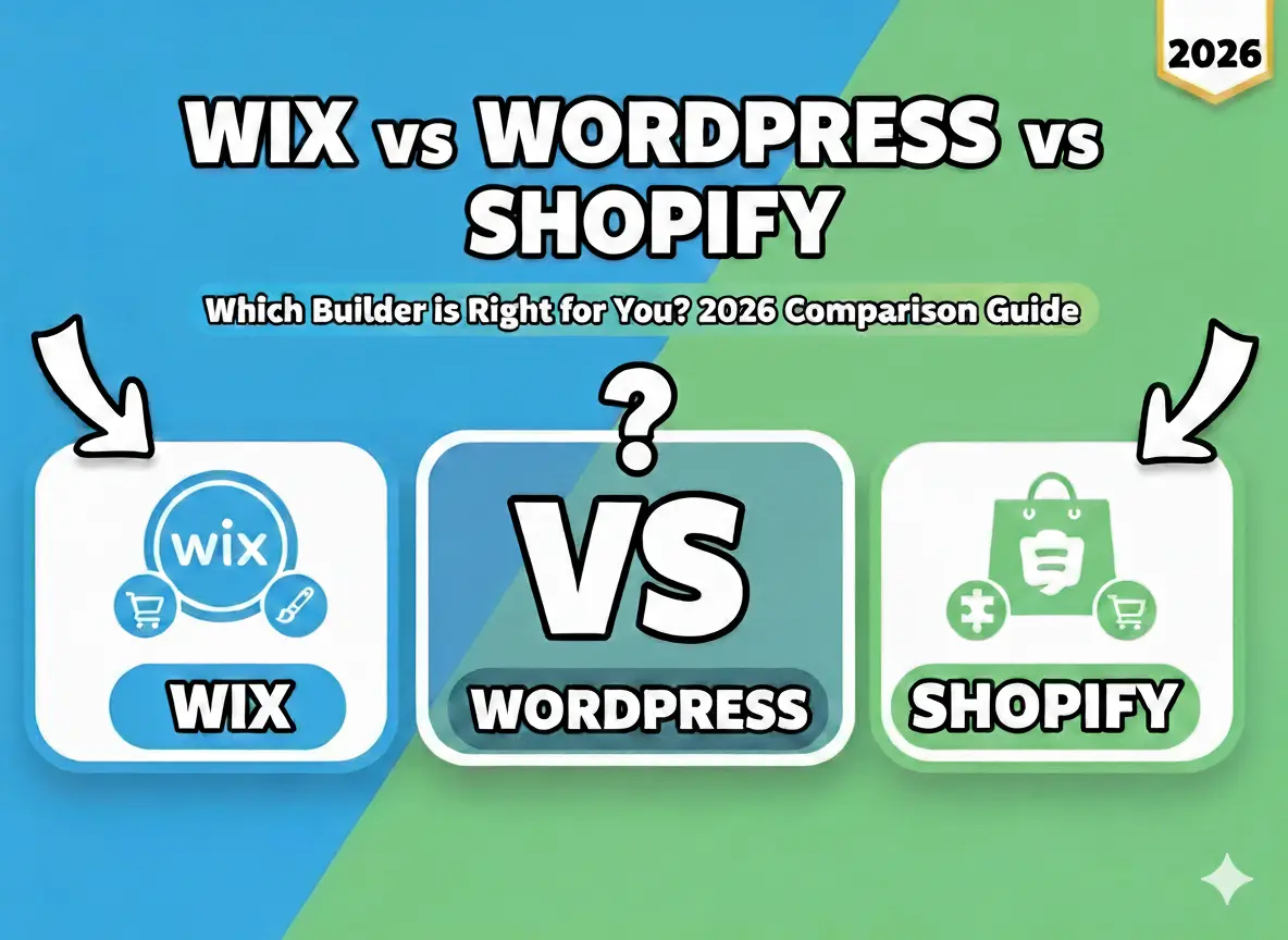 Wix vs WordPress vs Shopify comparison showing website builders for beginners, content-driven sites, and eCommerce businesses in 2026.