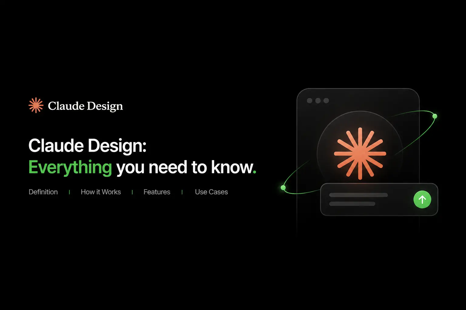 Claude Design interface showcasing AI-powered design system with features, workflow, and use cases on a modern dark UI dashboard.