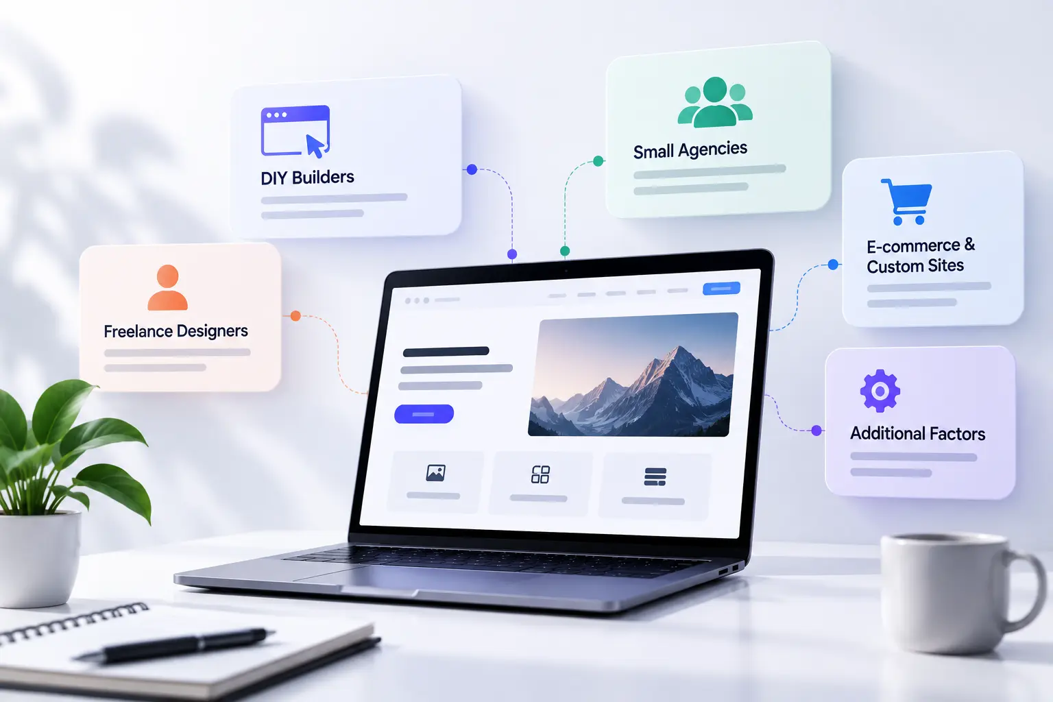 Small business website design cost comparison showing DIY builders, freelance designers, small agencies, e-commerce sites, and custom website factors.