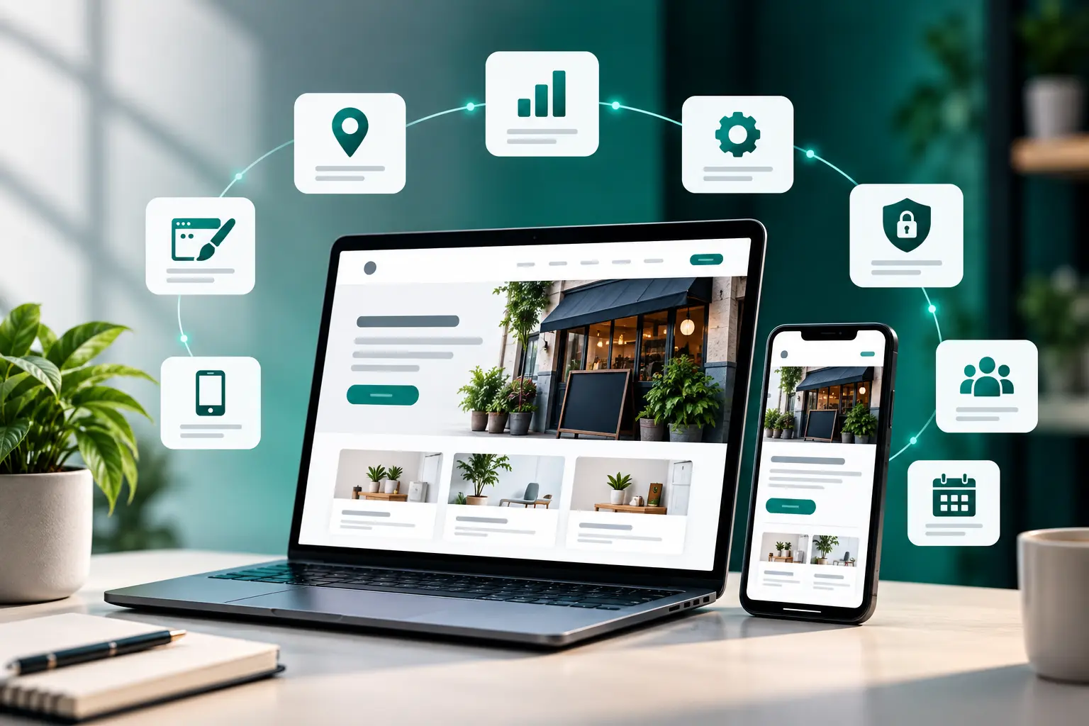 Small business web design and management services featuring responsive website design, local SEO, customer tools, website security, and ongoing support.