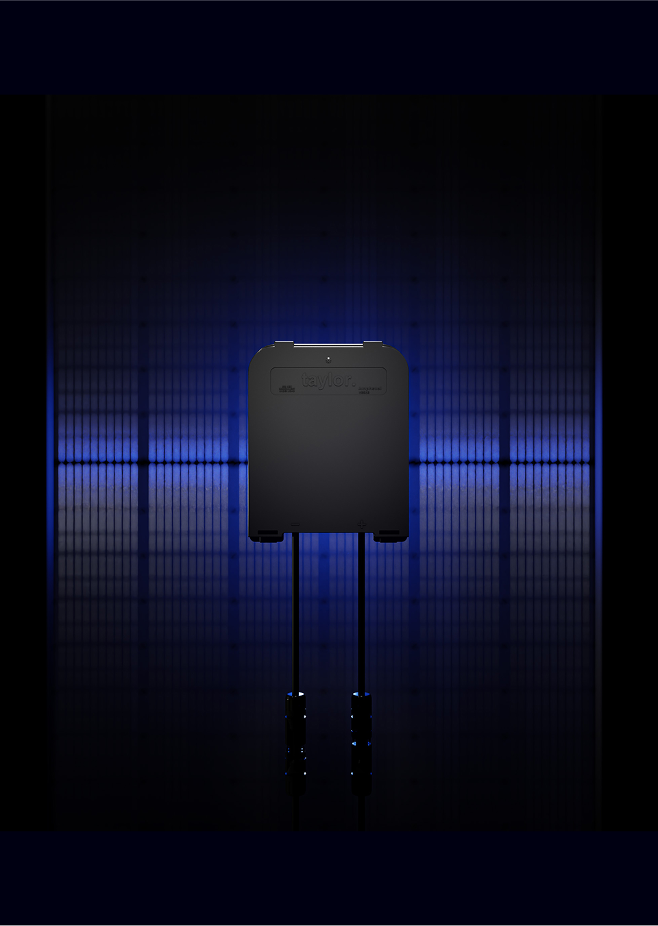 Close-up of Nano Optimizer on the back of a Taylor solar panel
