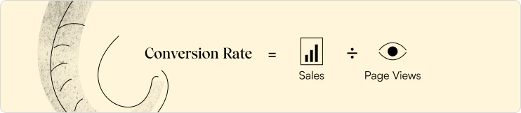 Graphic illustrating conversion rate formula as sales divided by page views