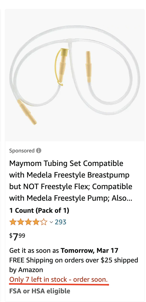 Amazon product listing highlighting low stock urgency to encourage quick purchasing decisions
