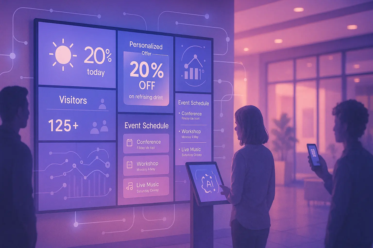 écran d'affichage dynamique en salle de réunion