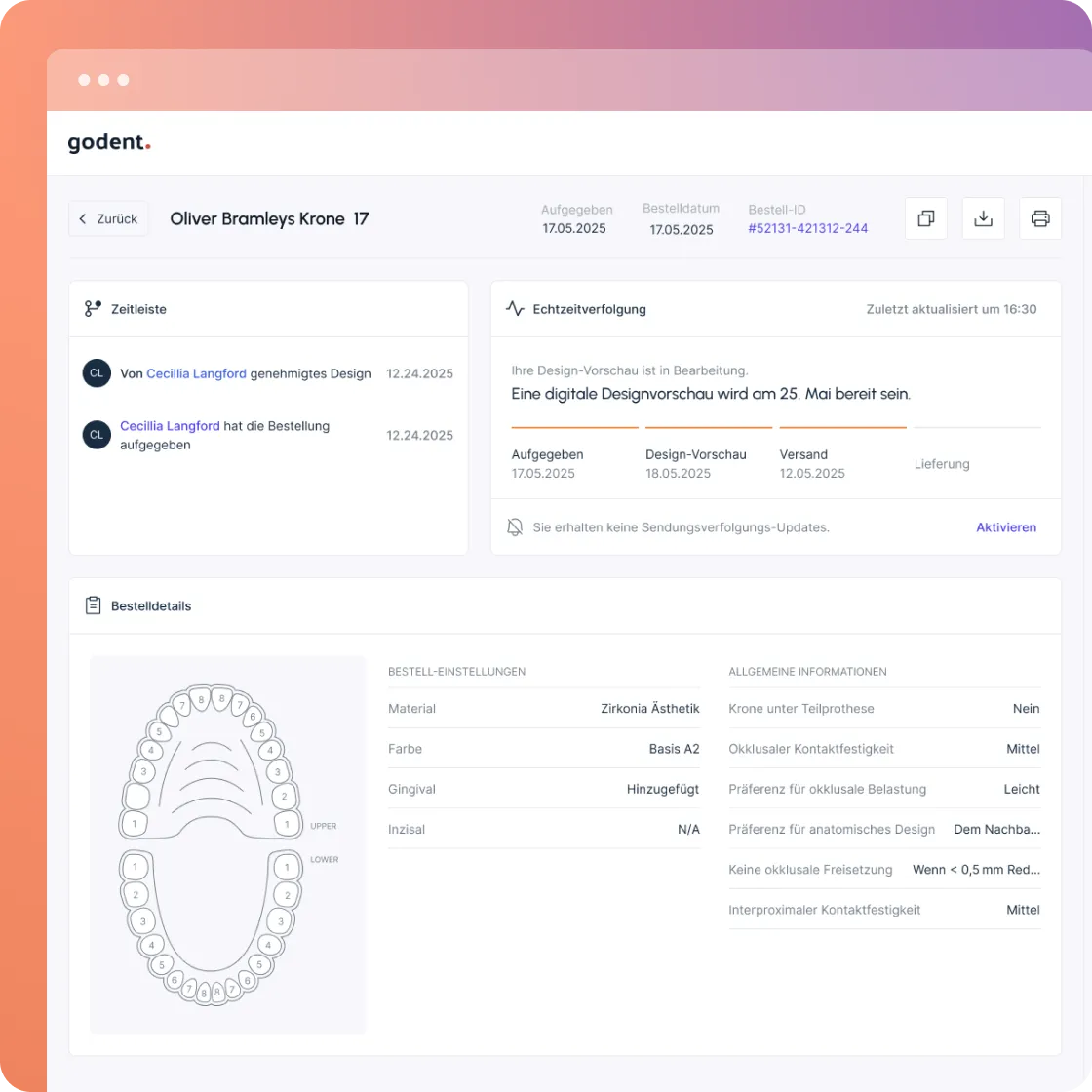 Track your dental cases on the Godent digital lab portal