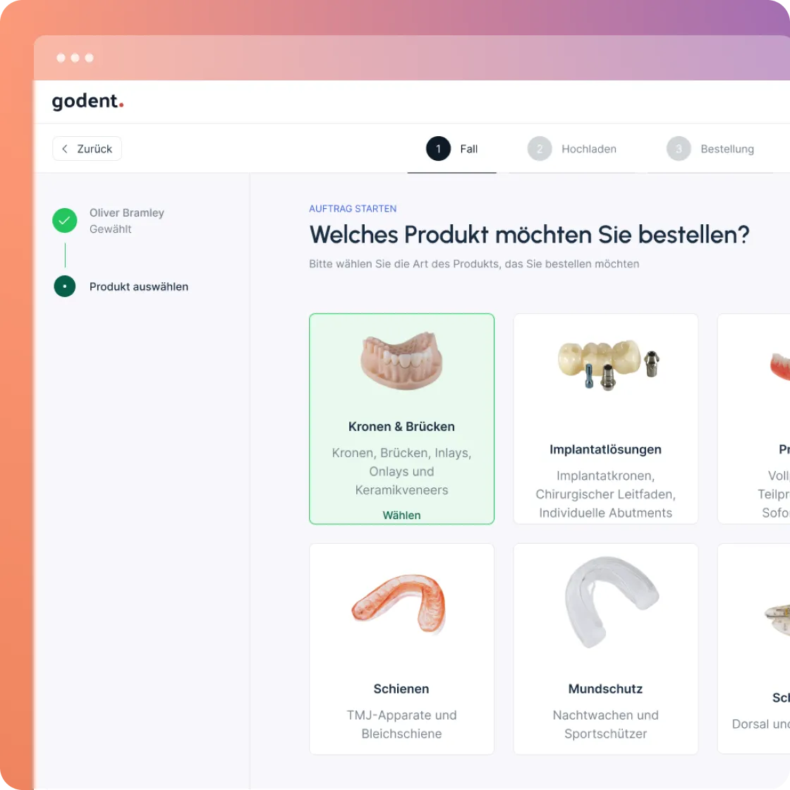 Godent portal product selection interface for dentists