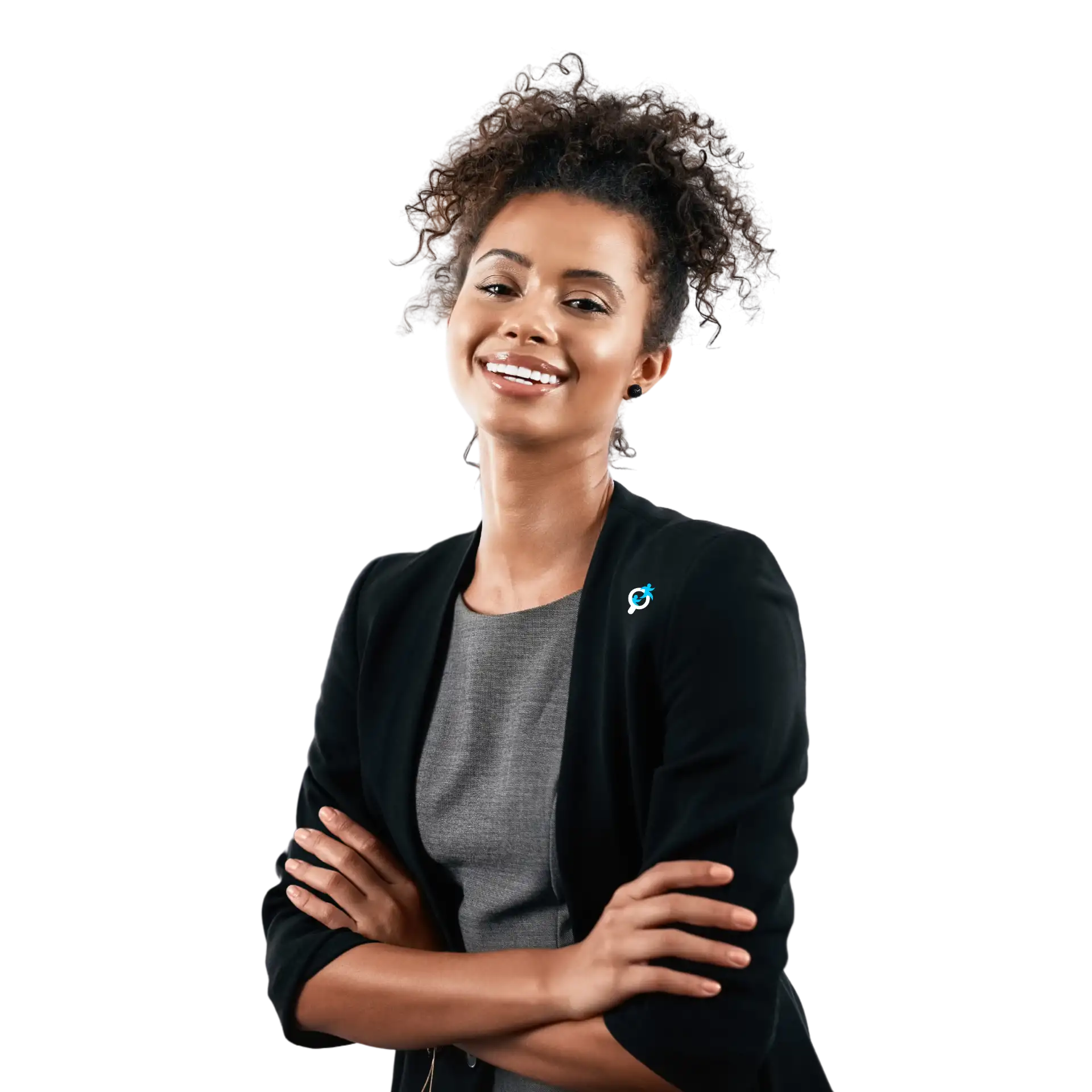 A black female employee smiling with arms crossed