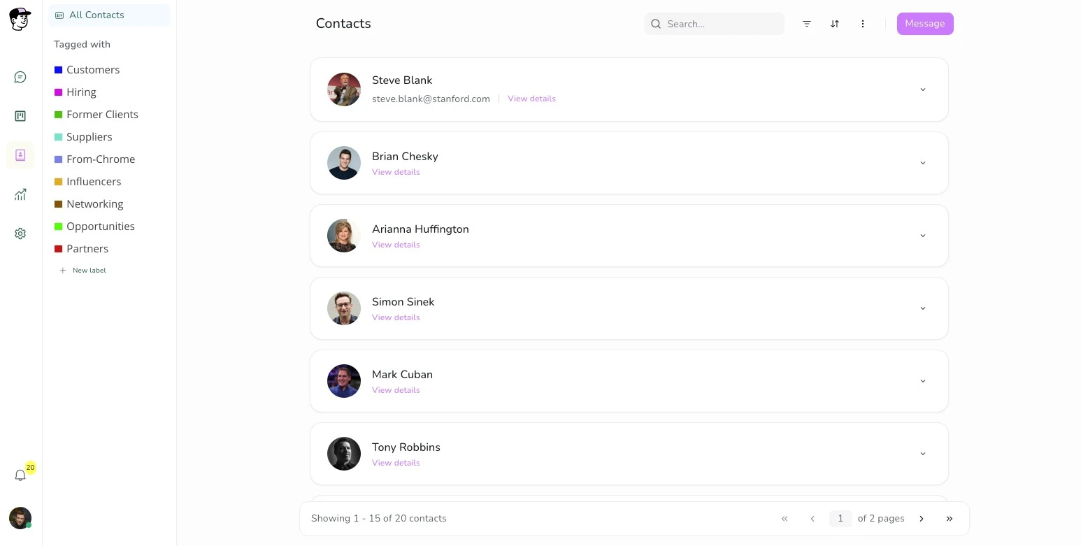 Chats overview in the platform