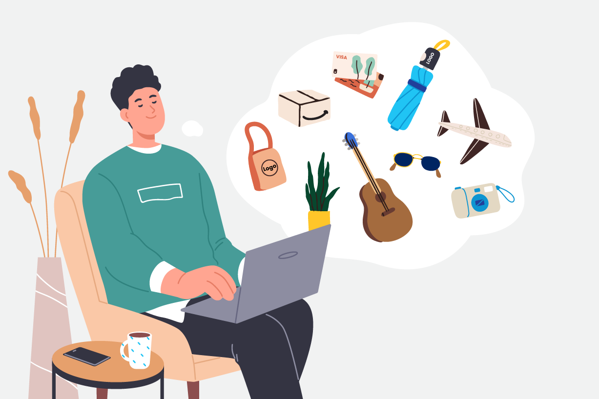 Illustration of man thinking about reward options
