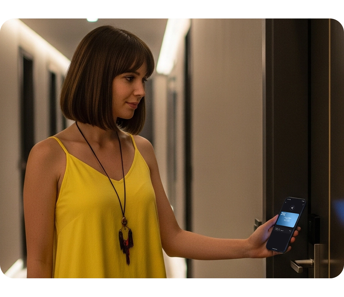 woman entering room with mobile key