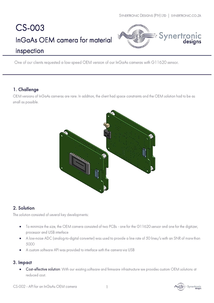 InGaAs OEM camera for material inspection