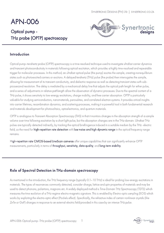 Optical pump - THz probe (OPTP) spectroscopy
