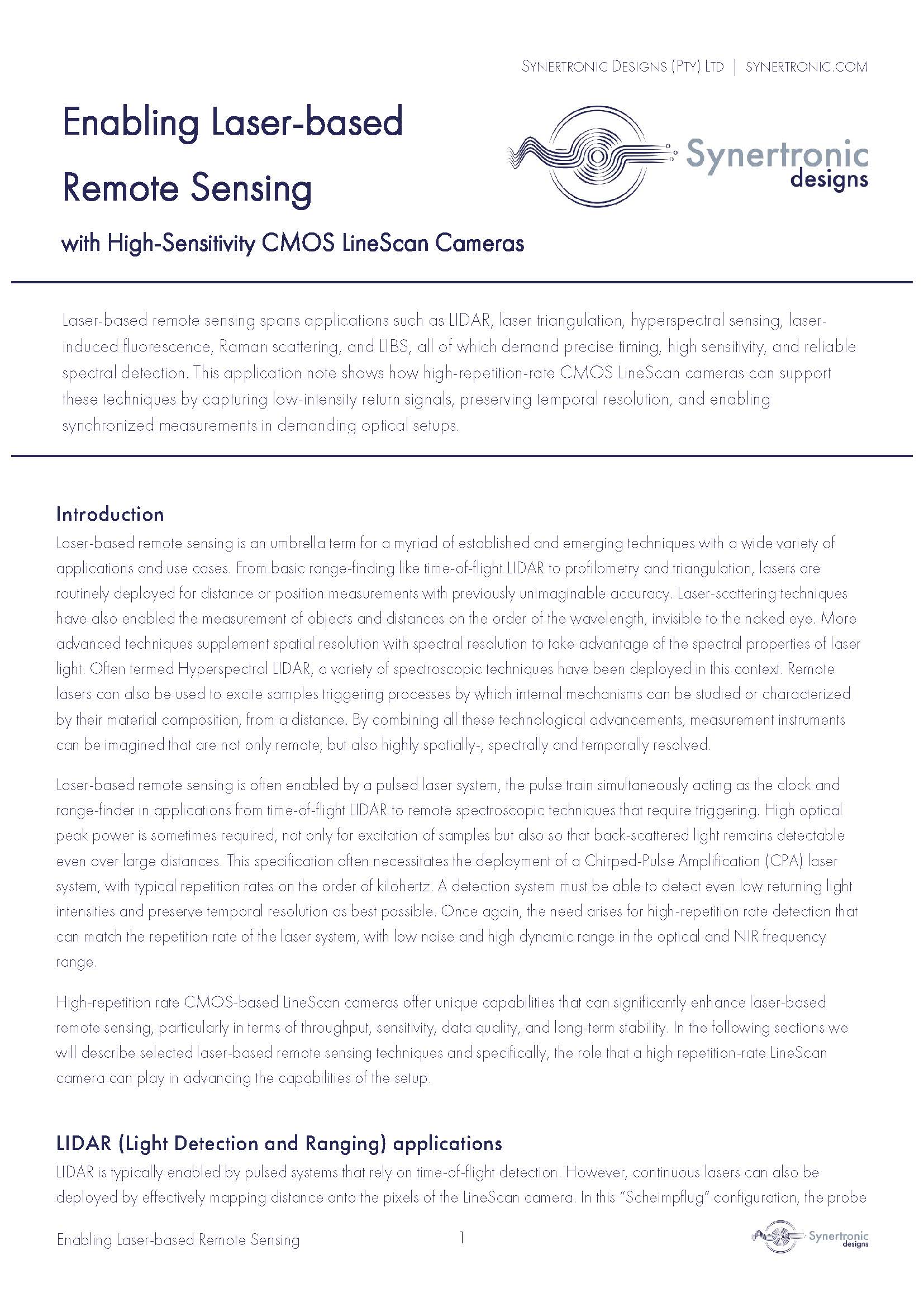 Enabling Laser-based  Remote Sensing with High-Sensitivity CMOS LineScan Cameras