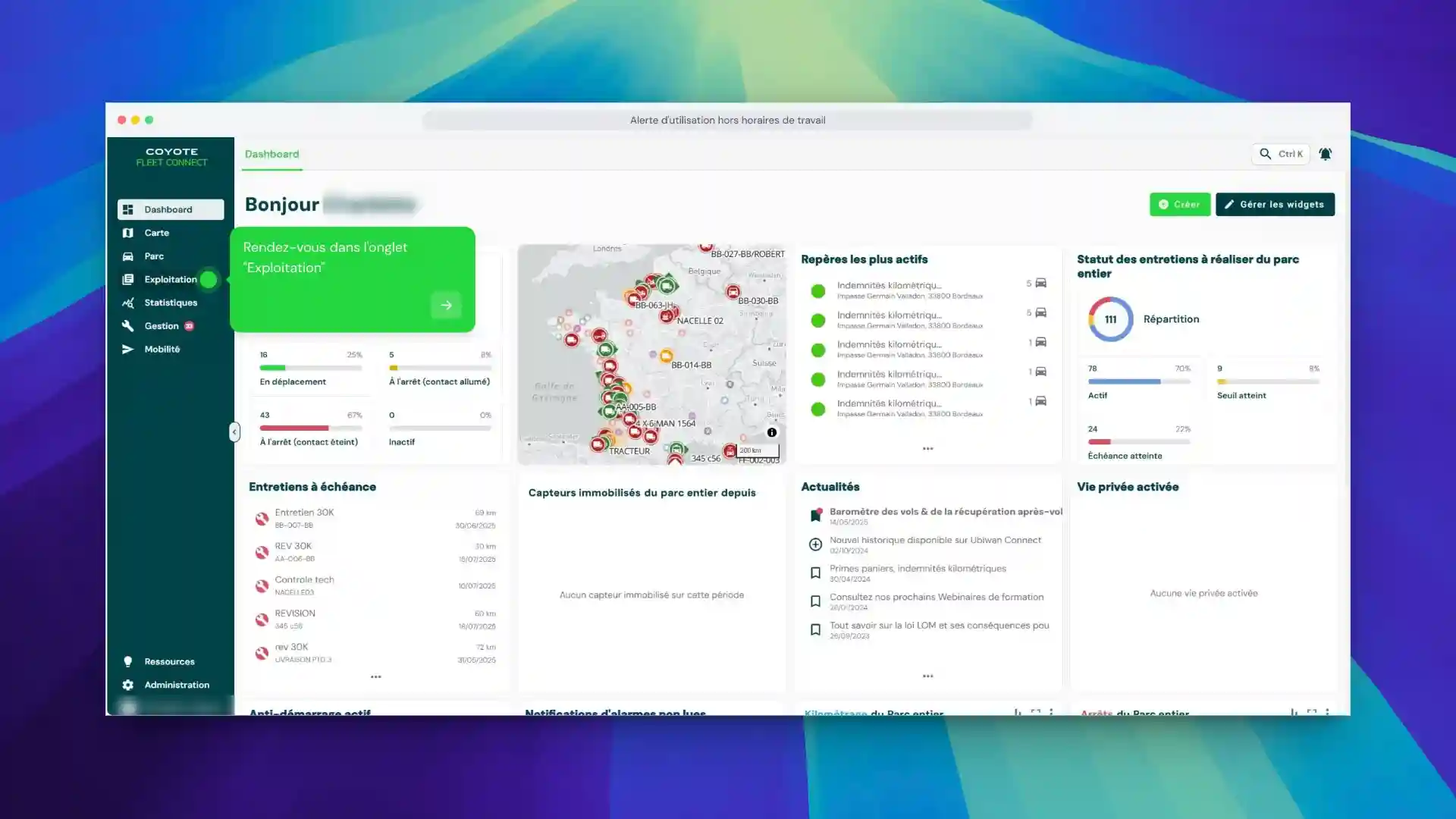 Alerte d'utilisation hors horaires de travail