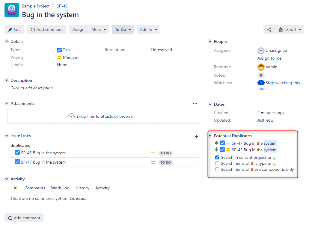 Find the duplicate in Jira