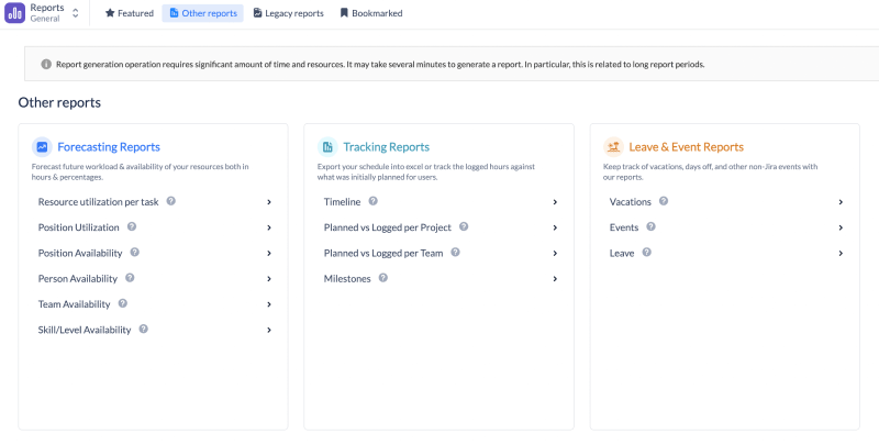 All reports in ActivityTimeline for Jira