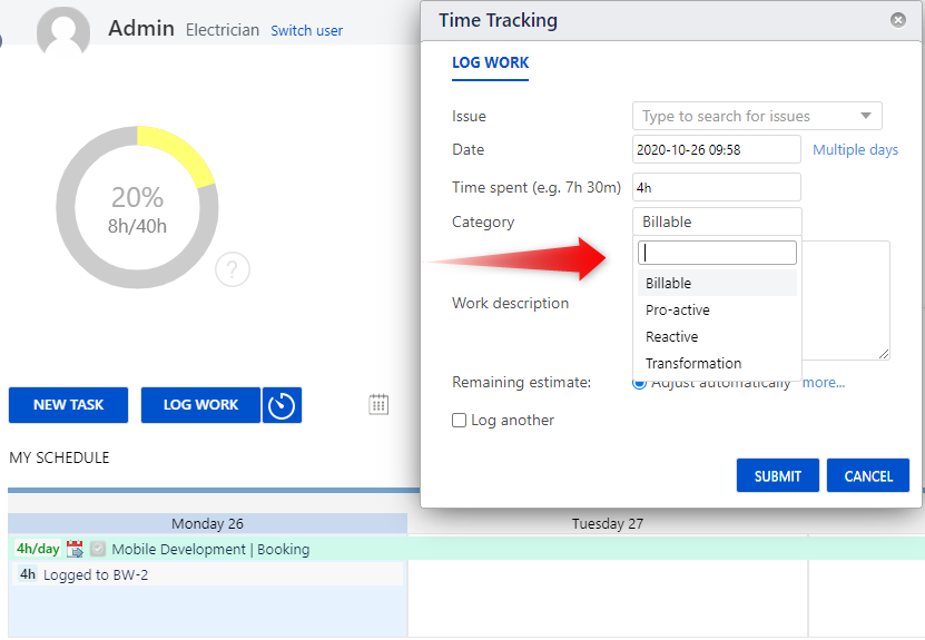 Tracking of billable and non-billable hours 