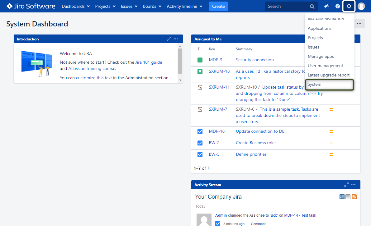 Jira System Configurations