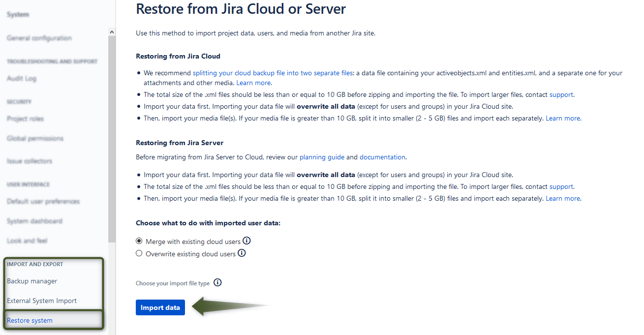Restore Data in Jira