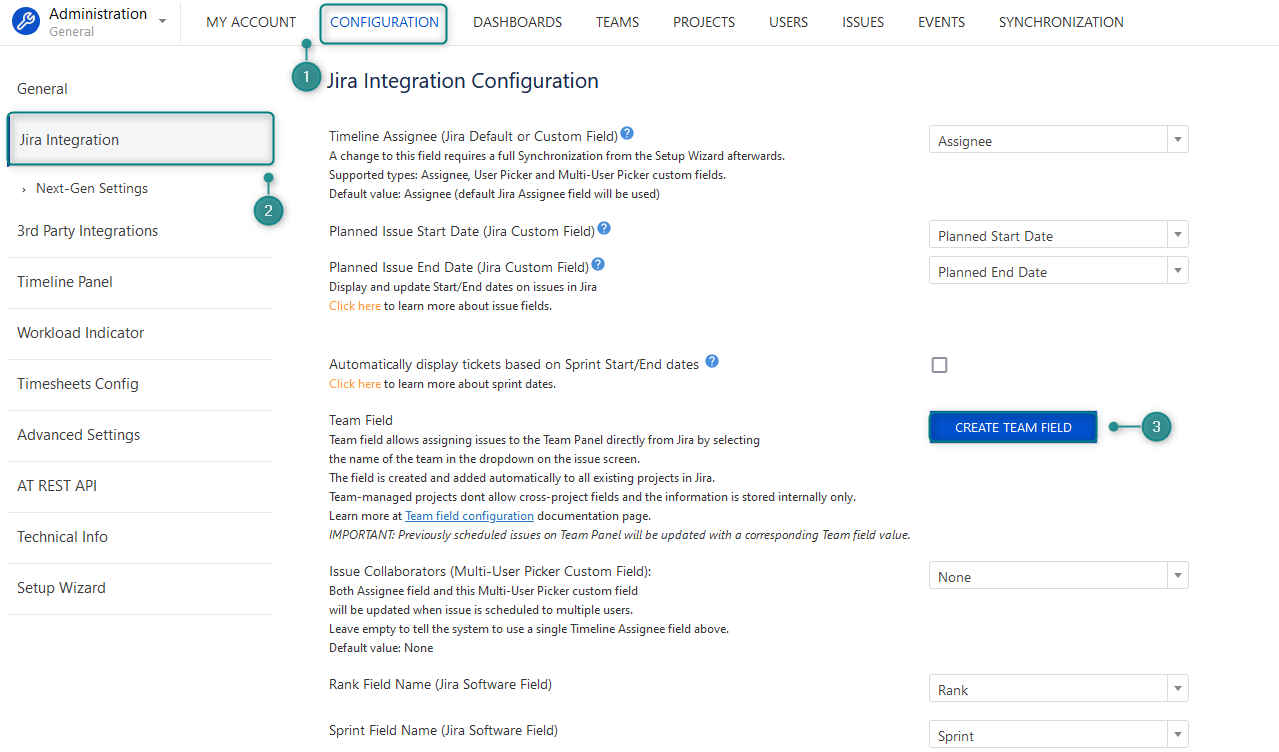ActivityTimeline Configuration Menu
