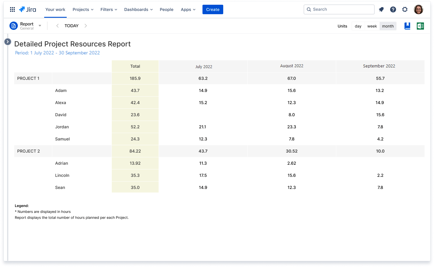 Detailed Project Resources Report