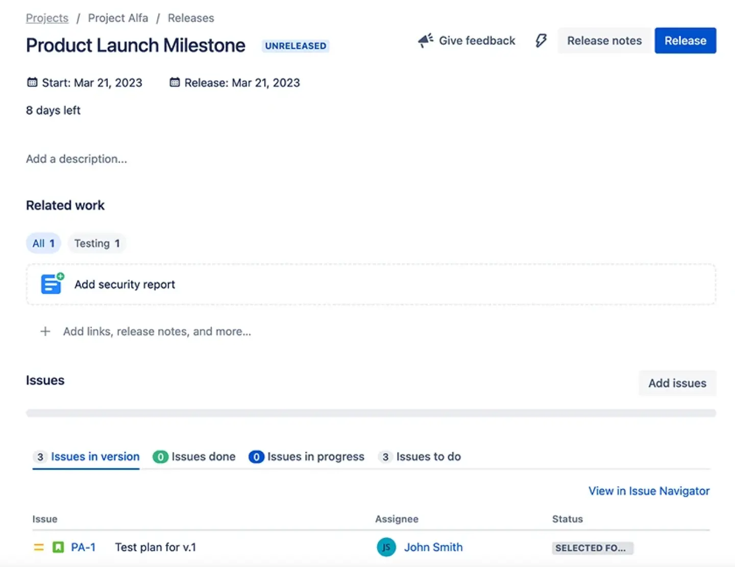 Jira Releases used as Milestones