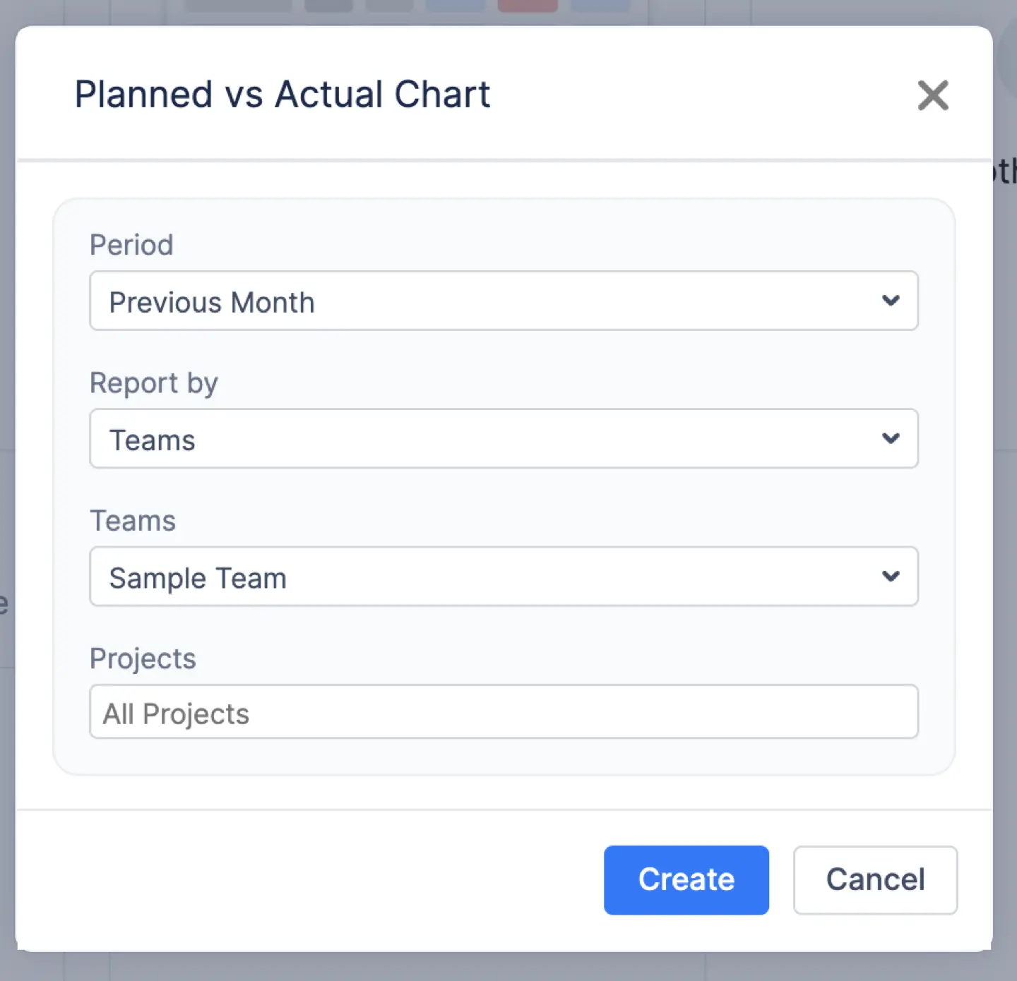 Filters to customize Planned vs Actual report