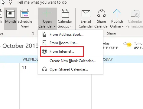 Outlook calendar integration from Internet