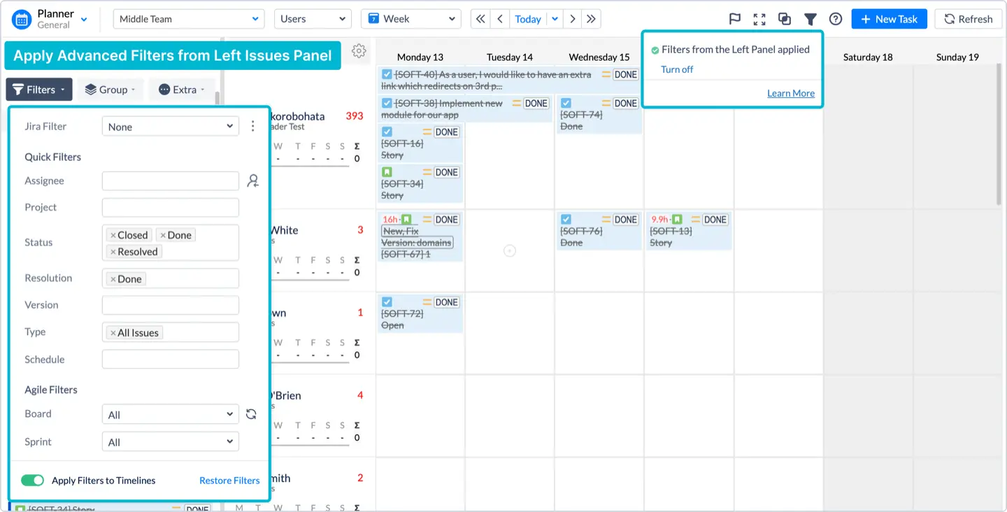Filters in ActivityTimeline