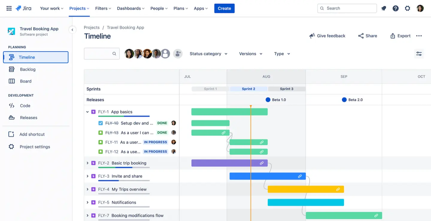 Jira Cloud Timeline with expanded epic and child issues