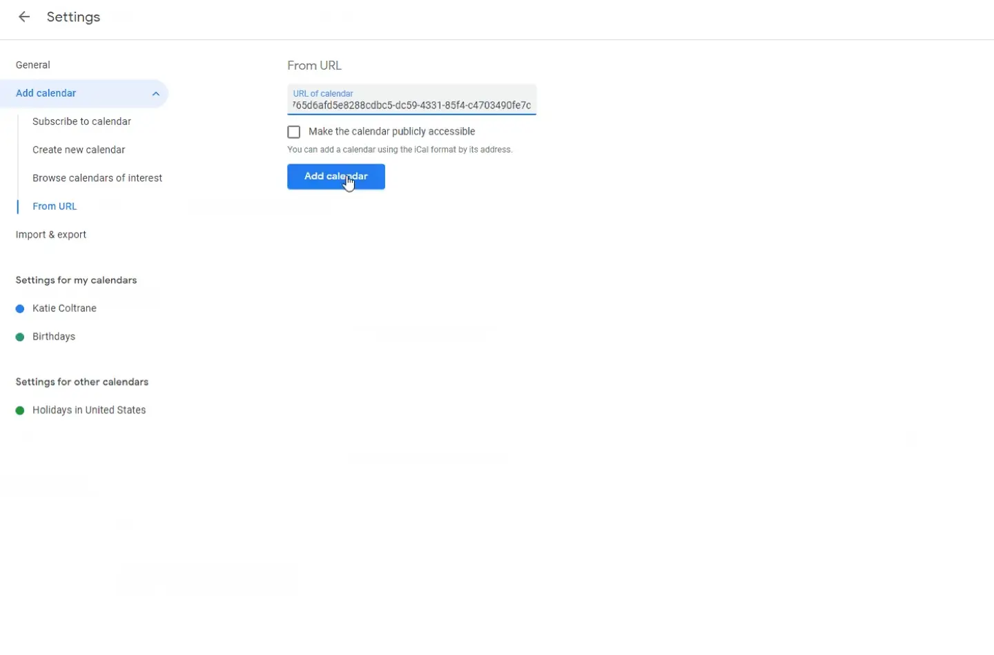 Adding ActivityTimeline iCal link to Google Calendar