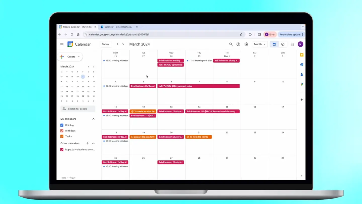 Google Calendar synchronized with ActivityTimeline Jira tasks