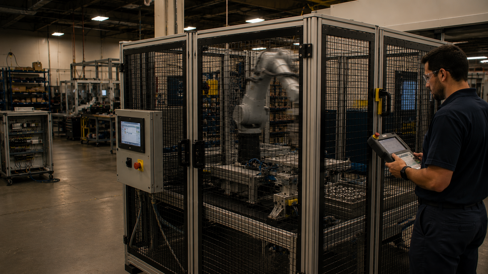 Industrial robotic arm platform Kawasaki Fanuc Universal Robots selection production cell