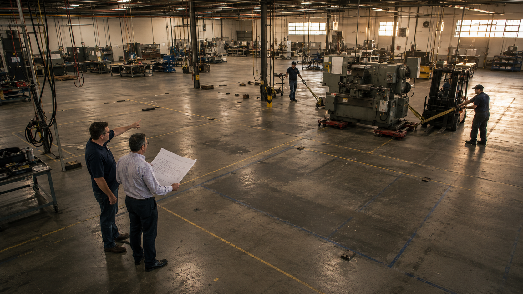 Industrial factory relocation and expansion planning production floor