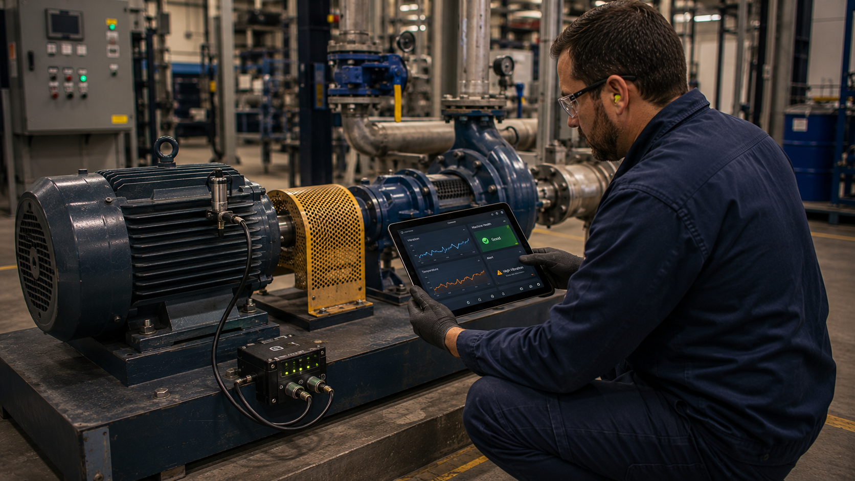 Industrial IoT sensors on factory equipment