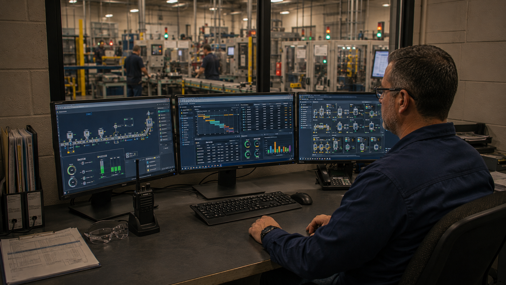 MES and SCADA screens on a manufacturing floor