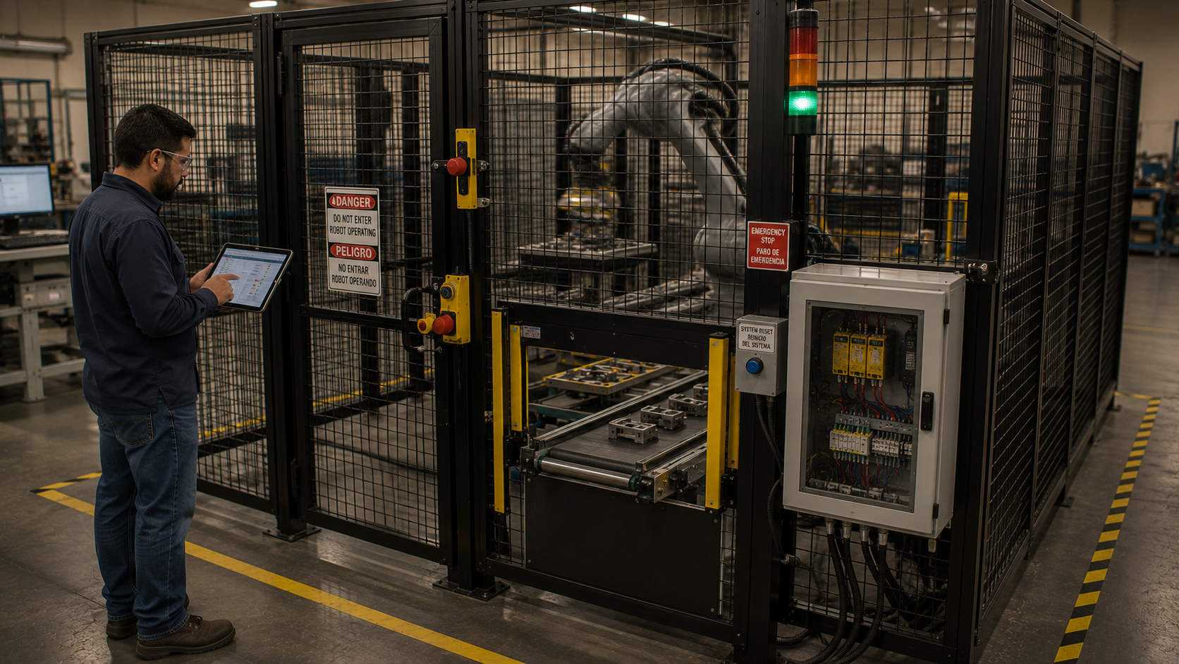 Robotic cell safety fence and light curtain