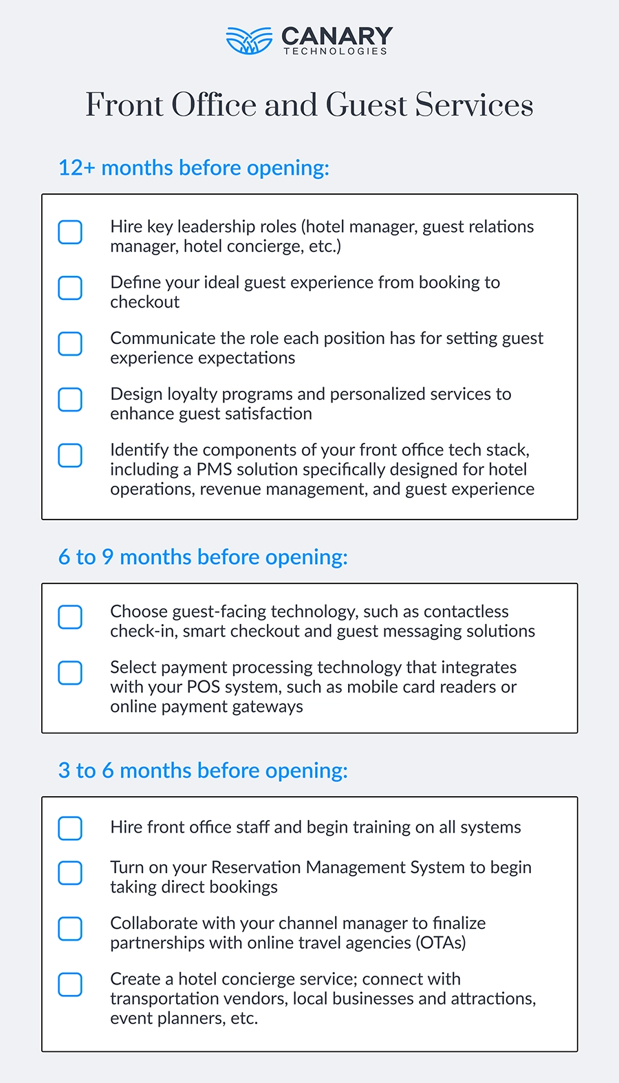 New Hotel Checklist: Front Office and Guest Services