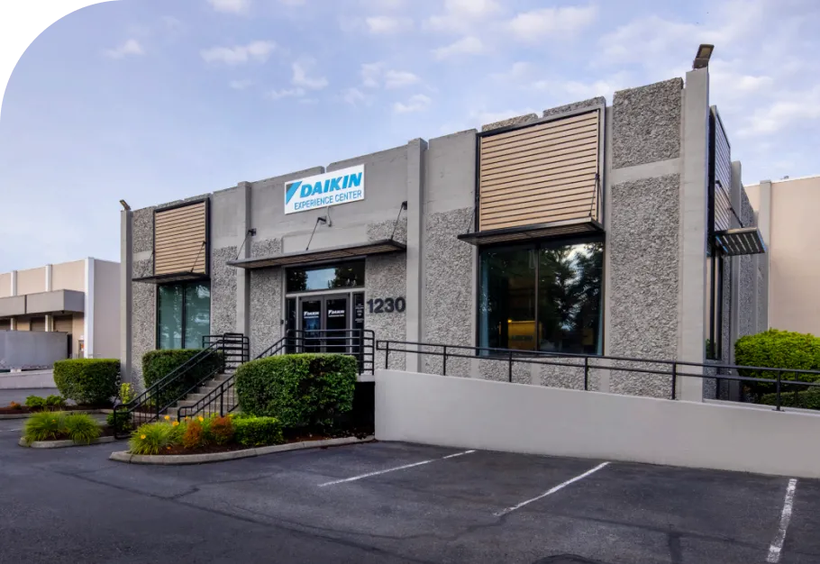 Daikin business office exterior with landscaping and parking lot
