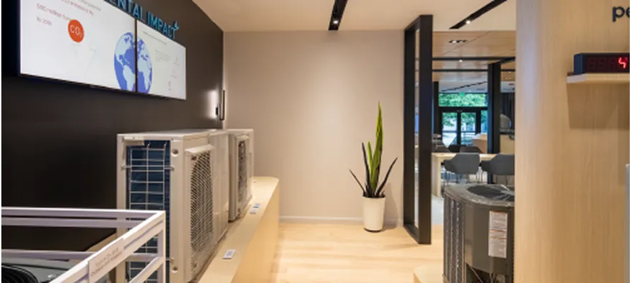 Modern office or retail space with air conditioning units and globe display
